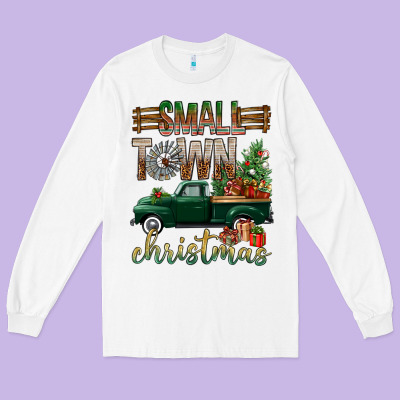 Small Town Christmas With Truck Long Sleeve Tee Designed By Bundleandbundleshop