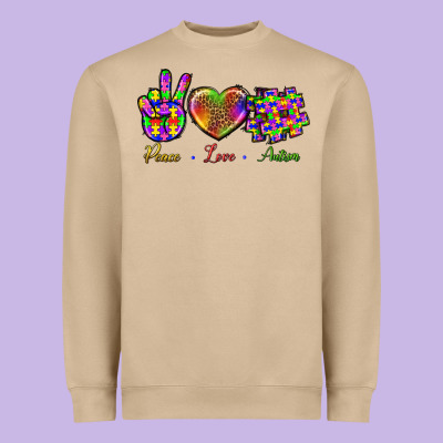 Peace Love Autism Heavyweight Sweatshirt Designed By Bundleandbundleshop