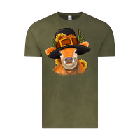 Vintage Olive Thanksgiving Cow Vintage Tee - NancyCooperArtShop