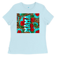 Baby Blue rose leopard mama Ladies Tee - AdoDesignShop