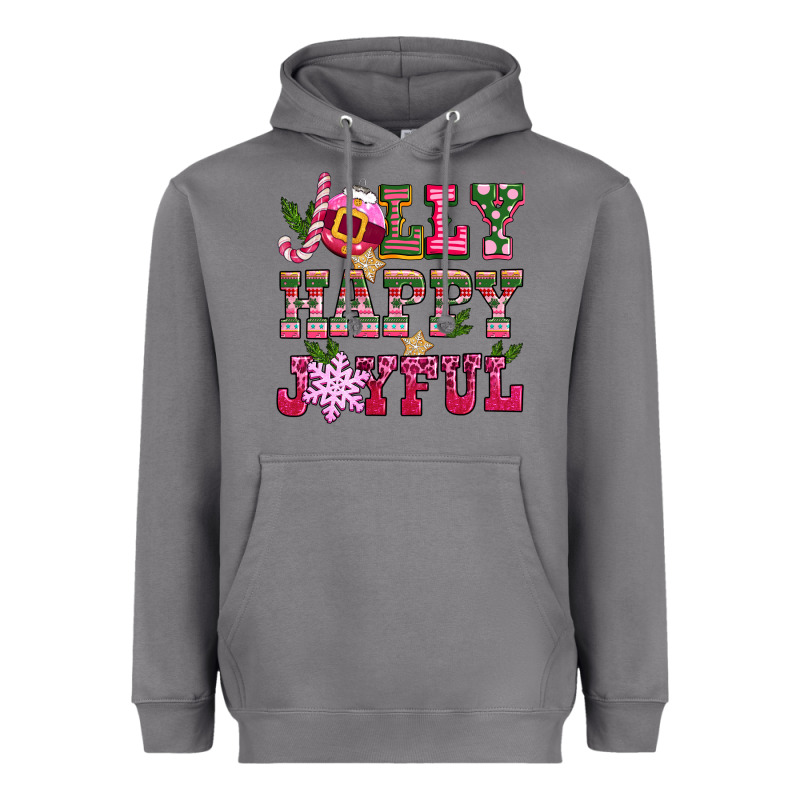 Jolly Happy Joyful Pink Christmas Heavyweight Hoodie by CowGirlArtShop | Teevron