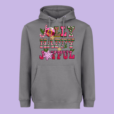 Jolly Happy Joyful Pink Christmas Heavyweight Hoodie Designed By Cowgirlartshop
