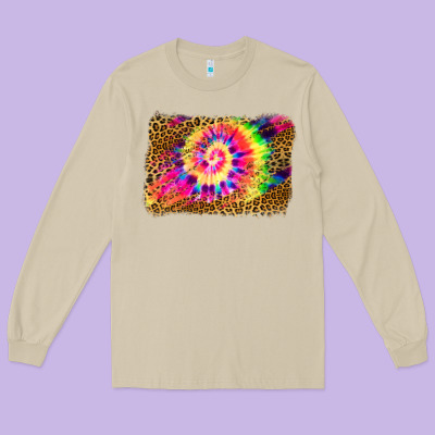Leopard, Tie Die Backgraund Long Sleeve Tee Designed By Jahusdesignshop