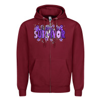 Burgundy I am a survivor purple ribbon Zipper Hoodie - NancyCooperArtShop