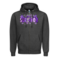 Charcoal Heather I am a survivor purple ribbon Zipper Hoodie - NancyCooperArtShop