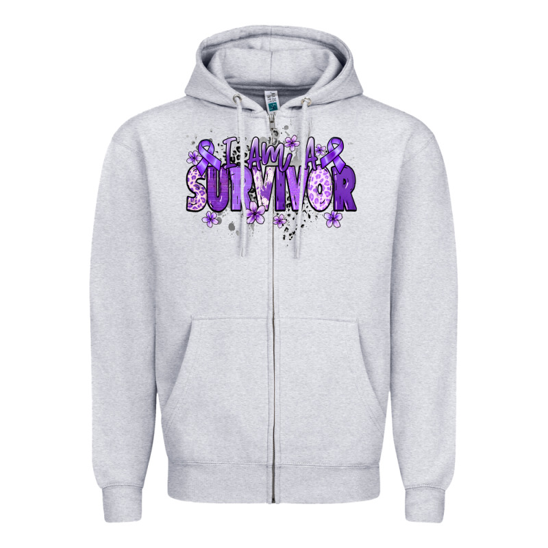 I Am A Survivor Purple Ribbon Zipper Hoodie by NancyCooperArtShop | Teevron