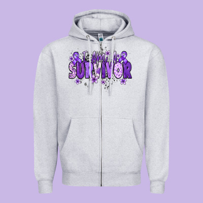 I Am A Survivor Purple Ribbon Zipper Hoodie Designed By Nancycooperartshop