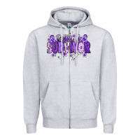 Heather Grey I am a survivor purple ribbon Zipper Hoodie - NancyCooperArtShop