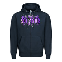 Navy I am a survivor purple ribbon Zipper Hoodie - NancyCooperArtShop