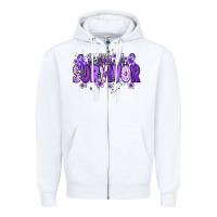 White I am a survivor purple ribbon Zipper Hoodie - NancyCooperArtShop