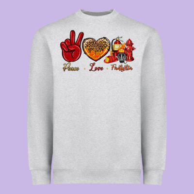 Peace Love Firefighter Heavyweight Sweatshirt Designed By Bundleandbundleshop