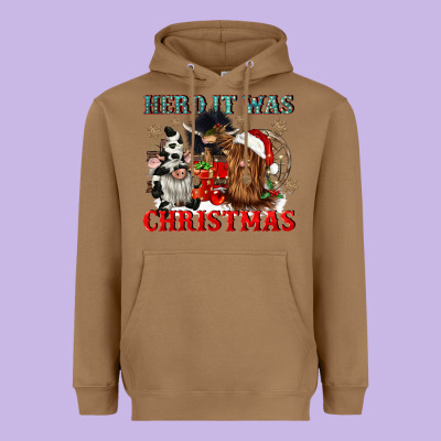 Herd It Was Christmas Heavyweight Hoodie Designed By Cowgirlartshop