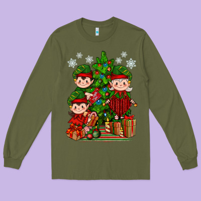 Mimi Elf, Mama Elf, Child Elf Christmas Long Sleeve Tee Designed By Bundleandbundleshop