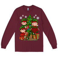 Burgundy Mimi Elf, Mama Elf, Child Elf Christmas Long Sleeve Tee - BundleAndBundleShop