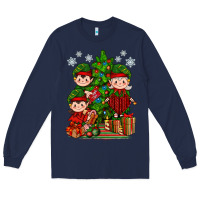 Navy Mimi Elf, Mama Elf, Child Elf Christmas Long Sleeve Tee - BundleAndBundleShop