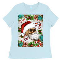Baby Blue Christmas hippie skeleton santa Ladies Tee - Artiststas