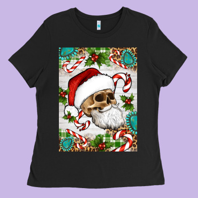 Christmas Hippie Skeleton Santa Ladies Tee Designed By Artiststas