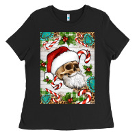 Black Christmas hippie skeleton santa Ladies Tee - Artiststas
