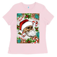 Bubblegum Pink Christmas hippie skeleton santa Ladies Tee - Artiststas