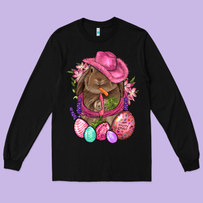 Cowboy Rabbit Easter Long Sleeve Tee Designed By Bundleandbundleshop