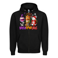 Black Happy Hallothanksmas wine glass and coffee Zipper Hoodie - NancyCooperArtShop