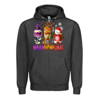 Charcoal Heather Happy Hallothanksmas wine glass and coffee Zipper Hoodie - NancyCooperArtShop