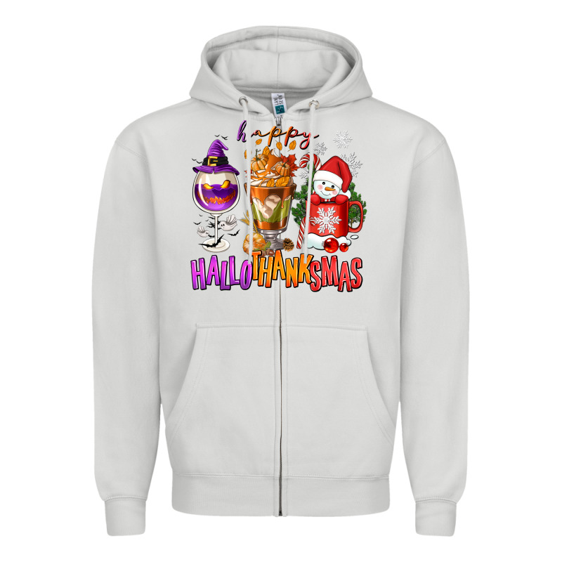 Happy Hallothanksmas Wine Glass And Coffee Zipper Hoodie by NancyCooperArtShop | Teevron