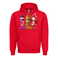 Red Happy Hallothanksmas wine glass and coffee Zipper Hoodie - NancyCooperArtShop