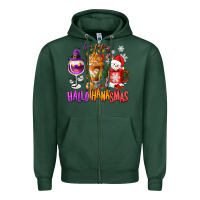 Sports Green Happy Hallothanksmas wine glass and coffee Zipper Hoodie - NancyCooperArtShop