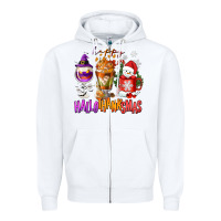 White Happy Hallothanksmas wine glass and coffee Zipper Hoodie - NancyCooperArtShop