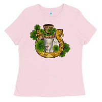 Bubblegum Pink st patricks day goat horseshoe shamrock Ladies Tee - RanaPortraitStore