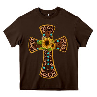 Chocolate Brown leopard gemstone sunflower cross Heavy Core Tee - JahusDesignShop