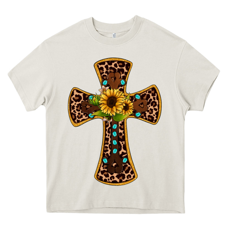 Leopard Gemstone Sunflower Cross Heavy Core Tee by JahusDesignShop | Teevron