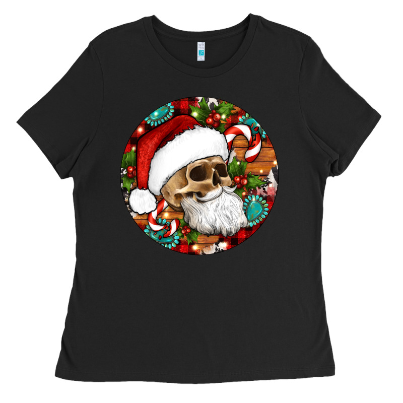 Christmas Hippie Skeleton Santa Ornament Ladies Tee by Artiststas | Teevron
