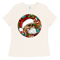 Bone Christmas hippie skeleton santa ornament Ladies Tee - Artiststas
