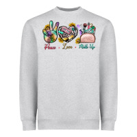 Heather Grey Peace Love Make Up Heavyweight Sweatshirt - BundleAndBundleShop