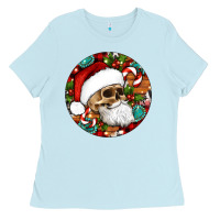 Baby Blue Christmas hippie skeleton santa ornament Ladies Tee - Artiststas