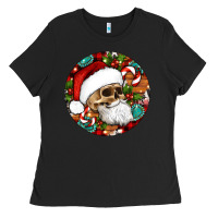 Christmas Hippie Skeleton Santa Ornament Ladies Tee | Teevron