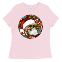 Bubblegum Pink Christmas hippie skeleton santa ornament Ladies Tee - Artiststas