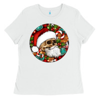 White Christmas hippie skeleton santa ornament Ladies Tee - Artiststas