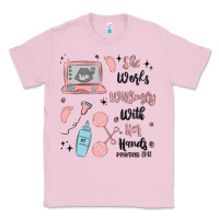 Bubblegum Pink she works willingly with her hands Classic Tee - MaliasSmallBusiness