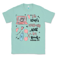 Seafoam she works willingly with her hands Classic Tee - MaliasSmallBusiness