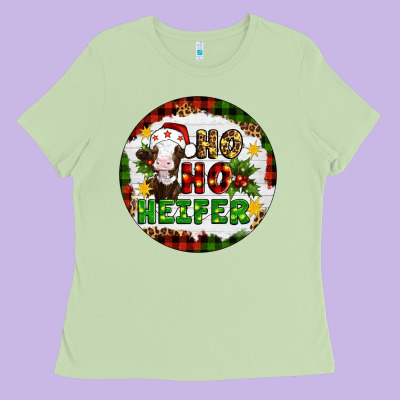 Christmas Ho Ho Heifer Ladies Tee Designed By Artiststas