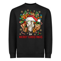Black Merry Christmas With Bull skull Heavyweight Sweatshirt - BundleAndBundleShop