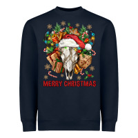 Navy Merry Christmas With Bull skull Heavyweight Sweatshirt - BundleAndBundleShop