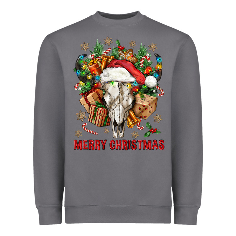 Merry Christmas With Bull Skull Heavyweight Sweatshirt by BundleAndBundleShop | Teevron