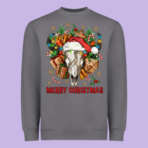 Merry Christmas With Bull Skull Heavyweight Sweatshirt Designed By Bundleandbundleshop