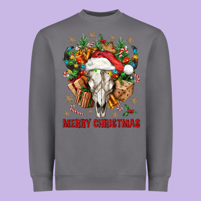 Merry Christmas With Bull Skull Heavyweight Sweatshirt Designed By Bundleandbundleshop