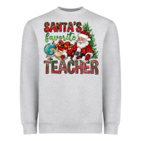 Heather Grey Santa's Favorite Teacher Heavyweight Sweatshirt - BundleAndBundleShop