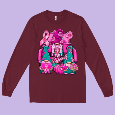 Breast Cancer Gnomies Truck Long Sleeve Tee Designed By Bundleandbundleshop
